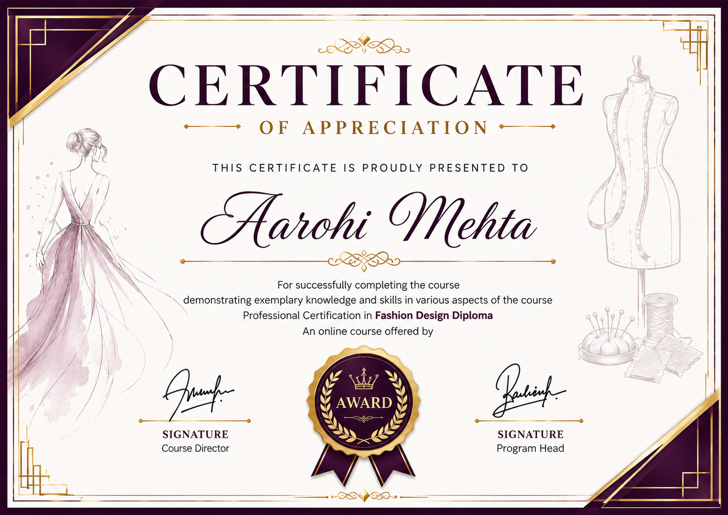 Fashion Design Diploma Certificate